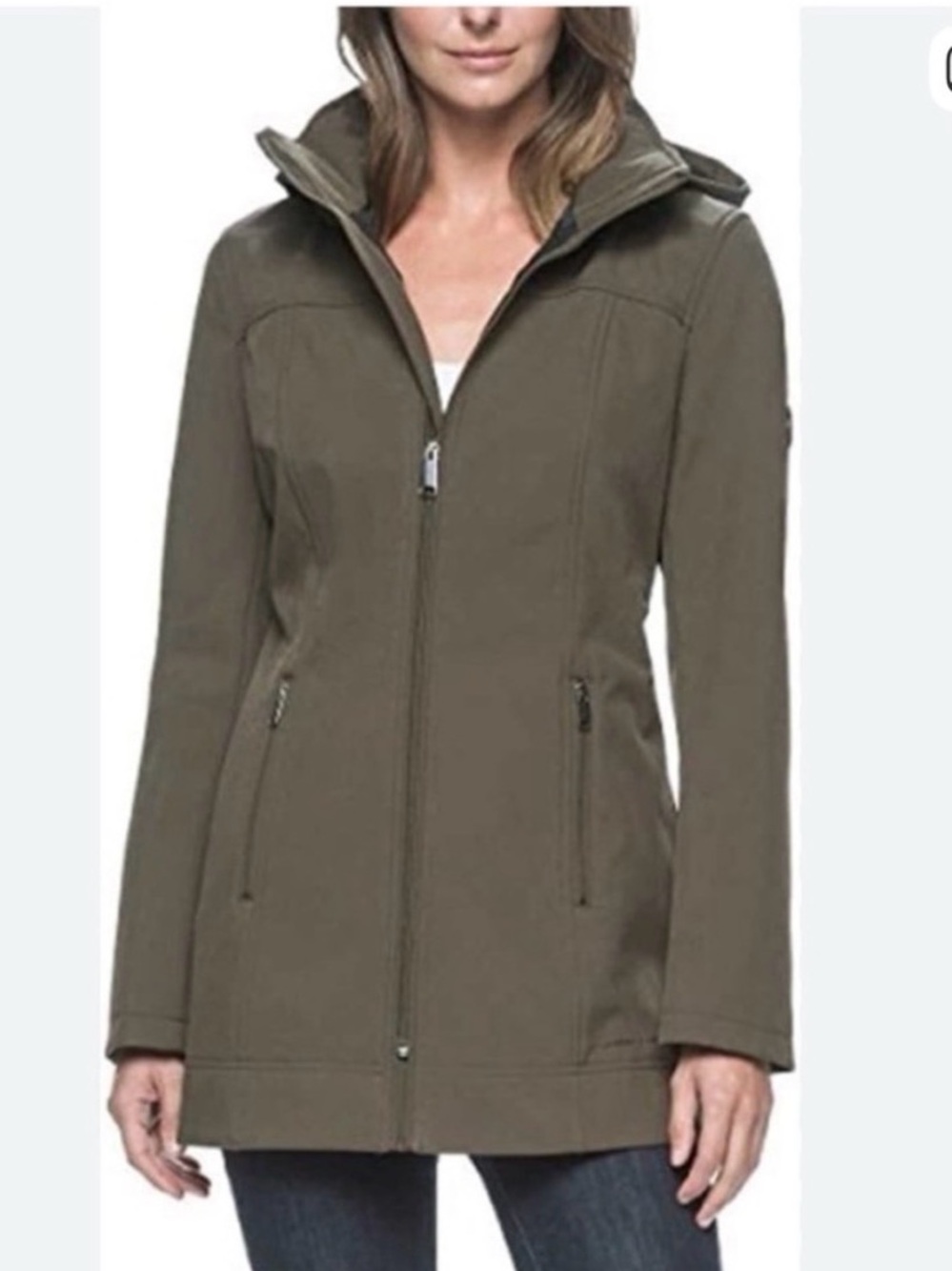 Andrew Marc Olive Green Water Repellent Softshell Jacket with Hood